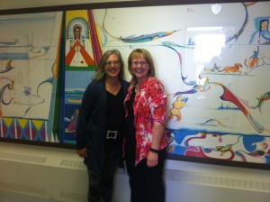 My tour partner, author/storyteller Gail de Vos, and principal Mary Anne Bushore at Le Goff School